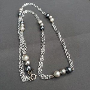 Sarah Coventry Silver Tone Necklace Bead Accents Double Chain Links Vtg 32 In L